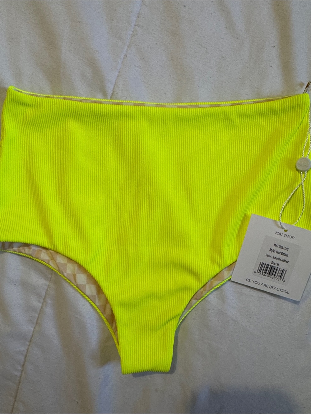 MAI Neon High-Waist Ribbed Bikini Bottom